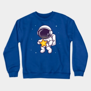 Cute Astronaut Catching Star In Space Cartoon Crewneck Sweatshirt